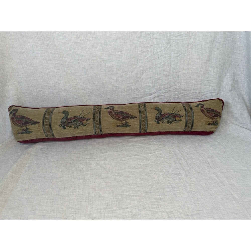 Tapestry Ducks Long Door Draft Dodger Pillow Excluder Burgundy Red Birds Quack